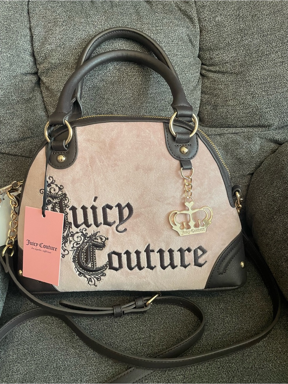 Juicy Couture Pink and Brown Dome Satchel with Gold Charm